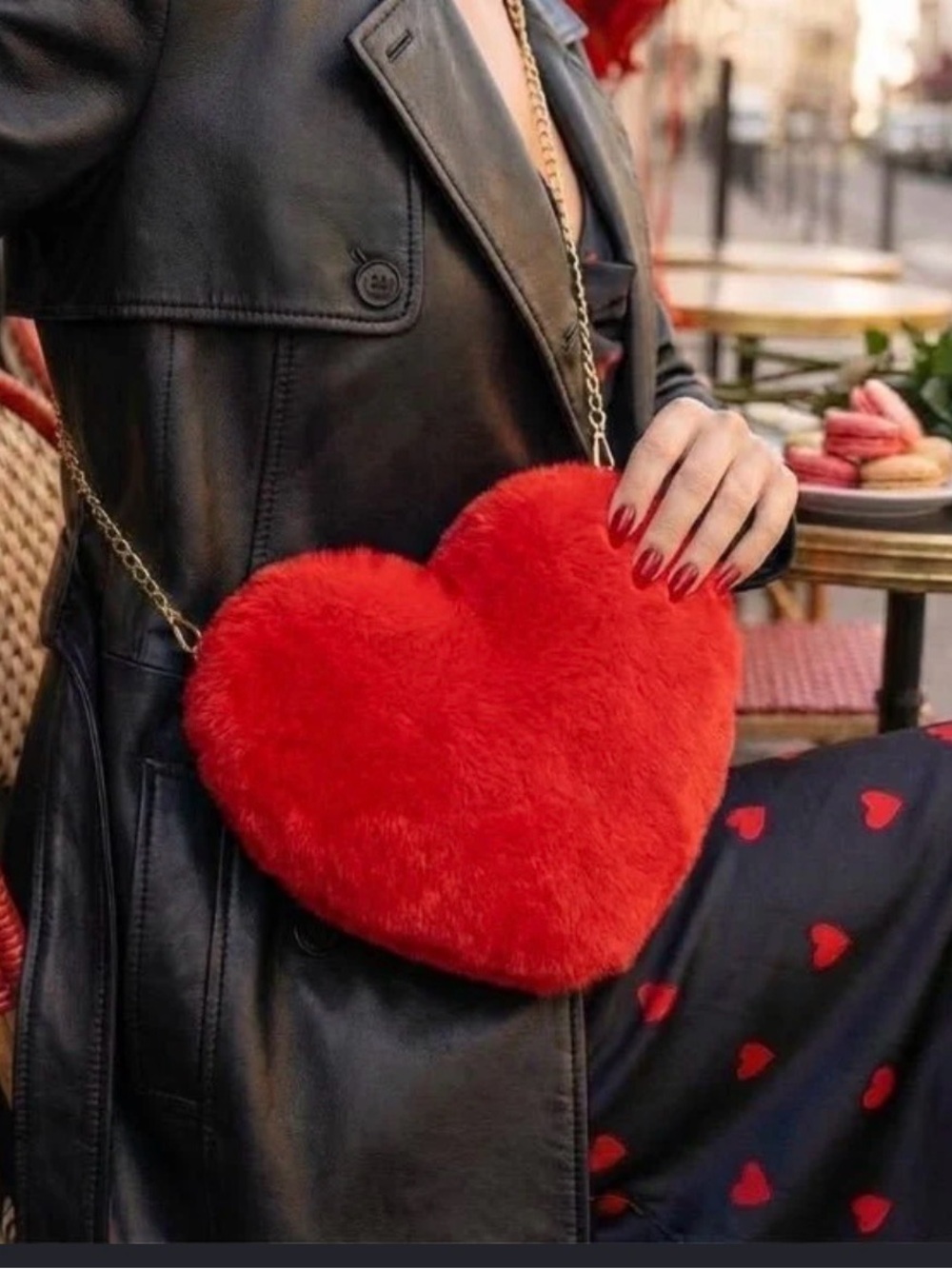 Red Heart Faux-Fur Crossbody Bag